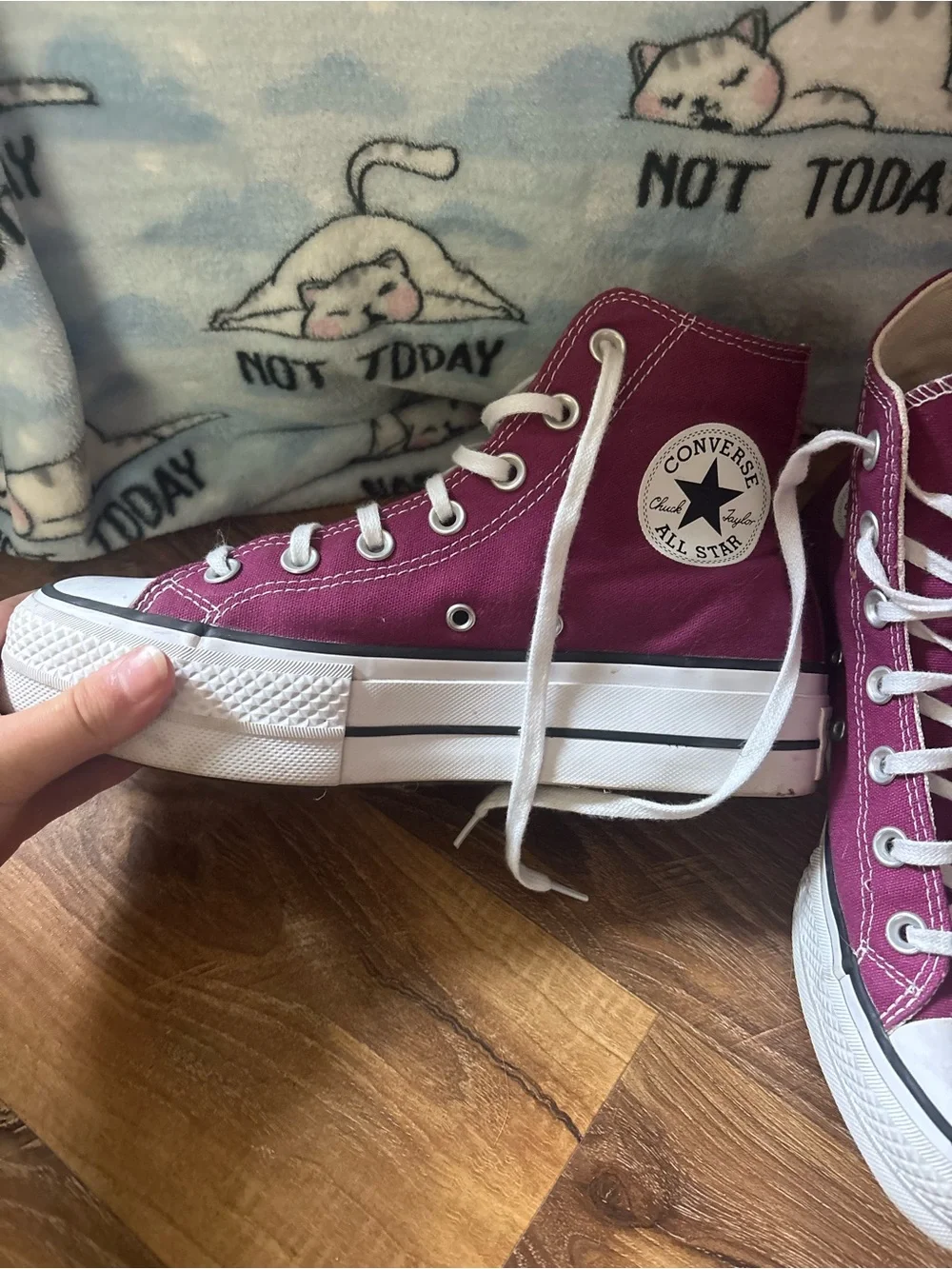Converse High Top Platform Sneakers in Burgundy and White
